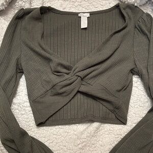 Olive Twist Front Ribbed Crop Top